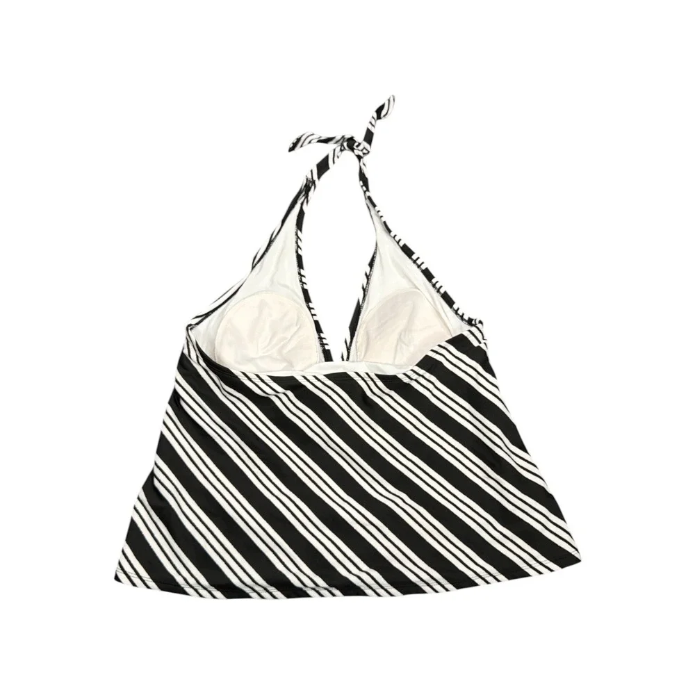 Merona Black White Striped Halter Tankini Top Rhinestone Buckle Size Large